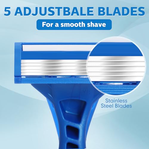 32 Pcs Disposable Razors for Men Bulk 5-blade Disposable Razors Men's Razor Comfort Head Long-blade Sensitive Skin Razor for Hotel Travel Spa Gift