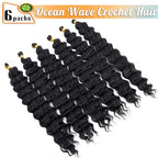 Eerya Ocean Wave Crochet Hair 18 Inch 6 Packs Deep Wave Crochet Hair for Black Women Synthetic Wavy Curly Braiding Hair for Boho Braids (18 inch,1B)