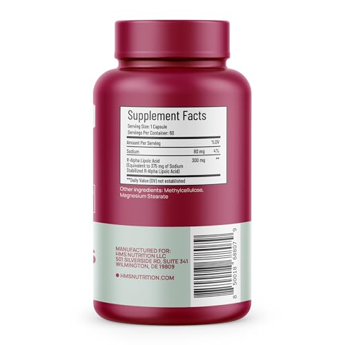 HMS Nutrition Stabilized R-Lipoic Acid 300 mg per Serving — Pure R Alpha Lipoic Acid (R-ALA) High Potency Active R Isomer Antioxidant Nerve & Metabolism Support — NSF Certified Non-GMO Vegan 60Capsule