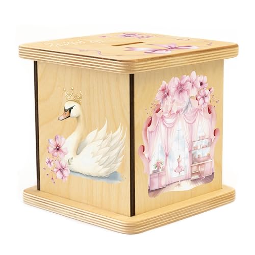 Wooden Piggy Bank for Kids and Adults, Personalized Gift Handmade in USA by BloomOwl, Custom Piggy Bank, Personalized Banks for Kids, Gifts for Baby Boys and Girls (Ballerina)