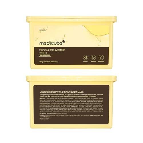 medicube Deep Vita C Daily Quick 30 Sheet Masks - Vegan Certified, Quick Dispenser, Triple Vitamin Complex For Radiance and Hydration - Korean Face Masks