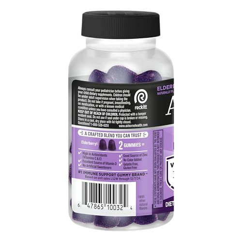 Airborne Elderberry + Zinc & Vitamin C Gummies for Adults, Immune Support with Antioxidants Vitamins C, D & E, 130 Count, Elderberry Flavor