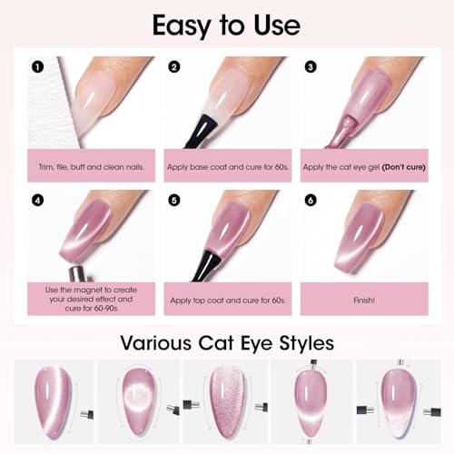 Gellen Cat Eye Gel Nail Polish 18ml, Moonlight High Gloss Gel Polish with Magnet, Silk Smoothie Holographic Gel Polish, Ceramic Cateye Magnetic Soak Off UV Gel Polish, Nail Art Manicure Salon
