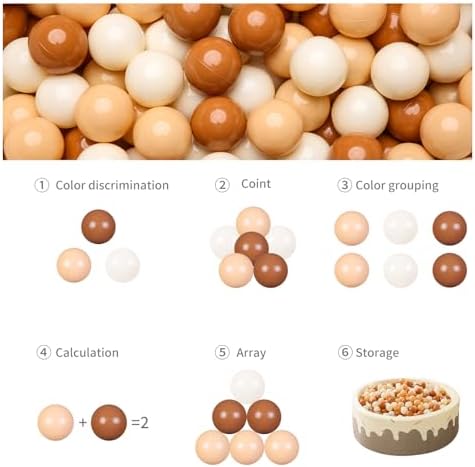 GOGOSO Ball Pit Balls for Toddler, Baby Plastic Playballs Kids Soft Pastel Pelotas Non-Toxic BPA-Free,Cream Coffee+Khaki+White,100 Balls
