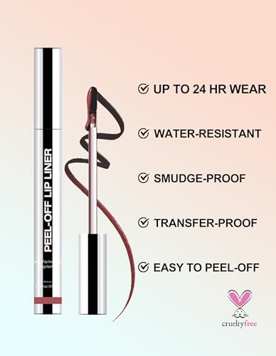 Erinde 3PCS Peel Off Lip Liner Stain, Long Lasting Tattoo Lip Liner with Tweezer, Matte Finish Peel Off Lip Stain, Waterproof Transfer Proof Lip Stain Peel Off, Non-Stick Cup Nude Lip Stain Lipliner