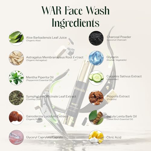 douxds WAR™ Detox Face Wash, Pore Cleaner Aloe Vera Face Wash, Natural Skin Care Charcoal Face Wash, Men's Skin Care, Acne Treatment For Face, Ingrown Hair, 50 ml
