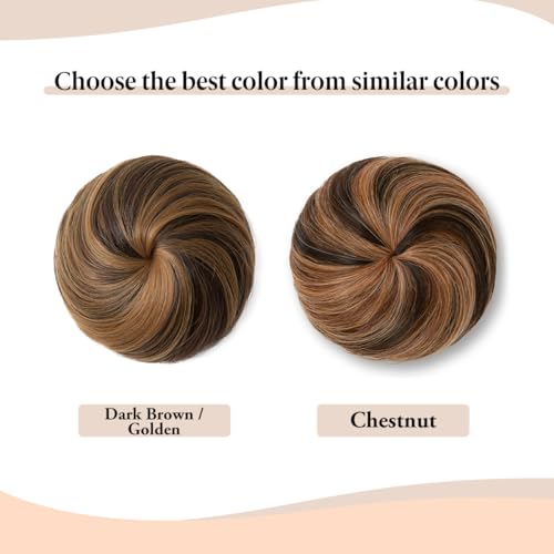 SARLA Drawstring Hair Bun Extension Dark Brown/Golden Synthetic Fake Ballet Bun Hair Piece for Women Girls Lady Updo Donut Chignon