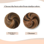 SARLA Drawstring Hair Bun Extension Dark Brown/Golden Synthetic Fake Ballet Bun Hair Piece for Women Girls Lady Updo Donut Chignon