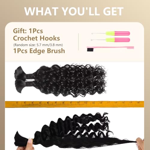 Human Braiding Hair 110g Water Wave Bulk Human Hair for Braiding 2 Bundles/Pack 14 Inch Wet and Wavy Boho Knotless Braids No Weft Brazilian Virgin Curly Extensions Black