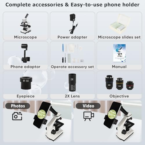 Microscope for Adults Professional:Compound Microscope for Kids 8-12,100X-2000X Kids Microscope Kit with Prepared Microscope Slides and Covers,Plant Stereo Microscopes for Kids Homeschool Lab