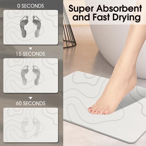 ZIKIBL Stone Bath Mat Diatomaceous Earth Shower Mat Non-Slip Super Absorbent Diatomite Stone Mats for Bathroom Floor/Ktichen Cuonter Quick-Drying Easy to Clean Light White