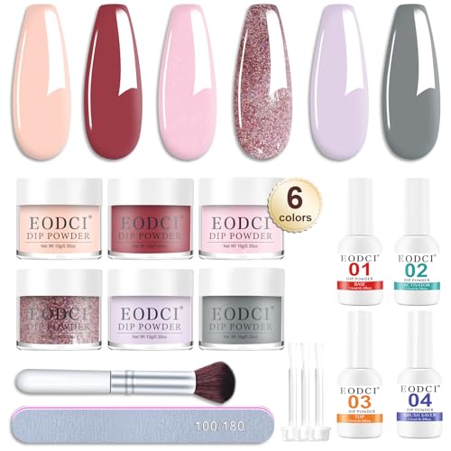 Dip Powder Nail Set, 6 Colors Nude Series 12 Pcs Dipping Powder Kit With Base & Top Coat/Activator/Brush Saver,Nail Art Dip Manicure Kits Odor-Free&Long-Lasting, No Needed Nail Lamp Curing