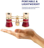 Aomekie Opera Glasses Binoculars 3X25 Theater Glasses Mini Binocular Compact with Chain for Adults Women in Musical Concert（Red）