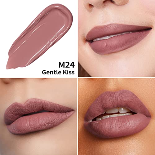 Oulac Matte Liquid Lipstick 2 PCS Set, Long Lasting Lipstick Waterproof Lip Stain, No Transfer, Creamy High Pigmented Formula with Rose Oil, Vegan [M19+M24]