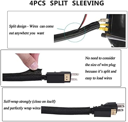 N NOROCME 192 PCS Cable Management Kit 4 Wire Organizer Sleeve,11 Cable Holder,35Cord Clips 10+2 Roll Cable Organizer Straps and 100 Fastening Cable Ties for Computer TV Under Desk, black,clear