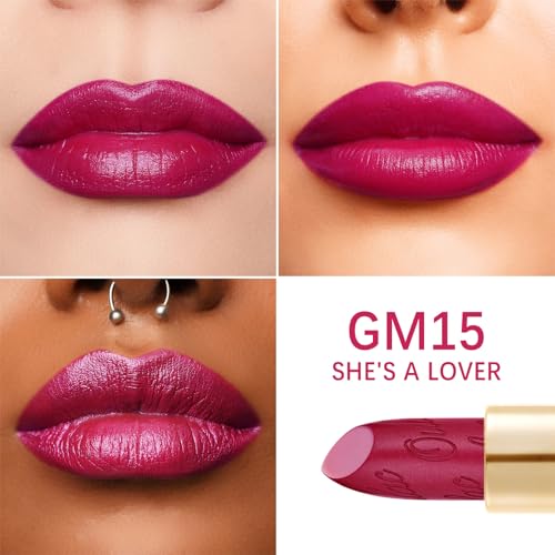Oulac Matte Lipstick with Metallic Shine, Comfortable Creamy Texture, Smooth No Grainy Feeling, Vegan & Gluten Free, Full-Coverage Lip Colour 4.3 g, GM15 She's A Lover