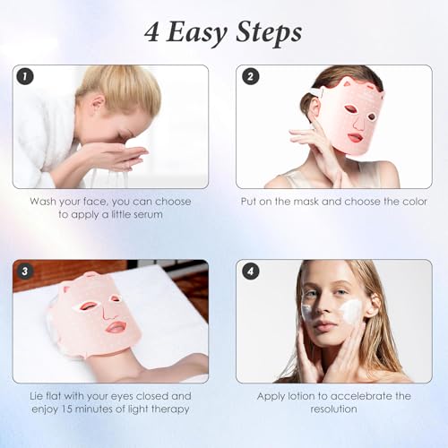 Red Light Therapy for Face, 7 Colors LED Face Mask Light Therapy At Home, Led Face Mask Light Therapy, Pink