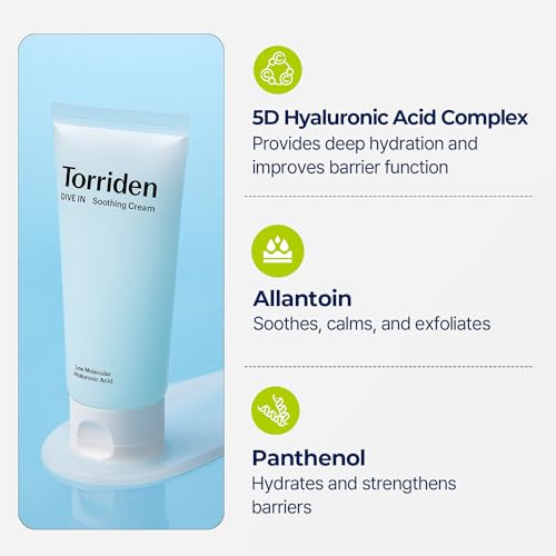Torriden DIVE IN Hyaluronic Acid Soothing Cream Tube Type 100ml (3.38 fl. oz) | Revitalizing Facial Moisturizer for Sensitive and Dry Skin | Hyaluronic Acid, Panthenol, Allantoin