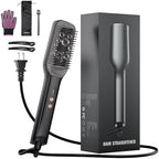 Hair Straightener Brush, Negative Ion Flat Iron & Straightening Comb 2 in 1 with Convenient Comb, Fast Heating, Anti-Scalding, 30s Fast Heating, 5 Temp Settings 284℉ - 392℉ (Gunmetal Gray)