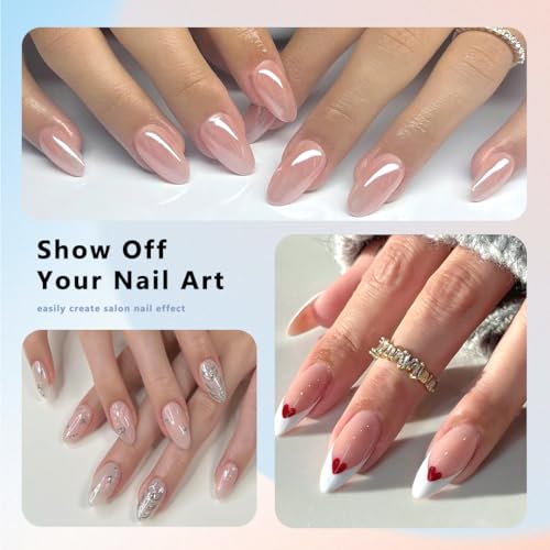480PCS Nail Tips Clear False Nails Full Cover for Acrylic Fake Nails Kit 12 Sizes 2 Shapes Long Almond Square Pre-Shape for Salon Home DIY Gifts