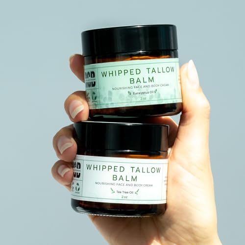 Whipped Tallow Balm (Tea Tree), Organic Body Butter Cream, Grass Fed Beef Tallow for Skin Moisturizer, All Natural Lotion, 2 oz