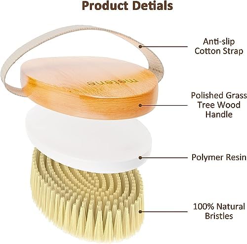 Metene 2 Pack Dry Body Brushes, Exfoliating Body Scrubbers, Natural Bristles for Dry Skin, Improve Circulation, Stop Ingrown Hairs, Reduce Acne and Cellulite (G7130)