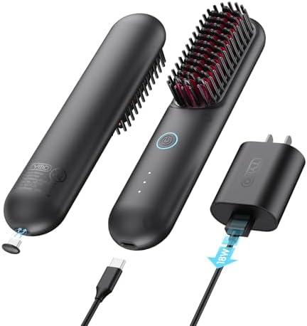 TYMO Porta Cordless Hair Straightener Brush | Mini Portable Straightening Brush for Travel | Negative Ion Hair Straightener Styling Comb | USB Rechargeable Feature | Safety Anti-Scald Design