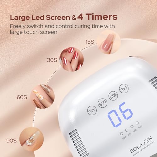 BOLASEN Cordless Rechargeable UV Nail Lamp - UV Light for Gel Nails with Metallic Reflector & Metal Base, 54W Portable Wireless LED Nail Dryer, Professional Fast Charger Curing Lamp for Salon or Home