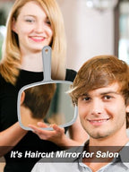 Hand Mirror Salon Barber Hairdressing Handheld Mirror with Handle(Square,Black and Grey,7.4 x 10.3 inches), 2PCS, Black&grey