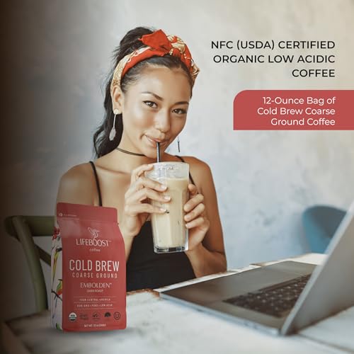 Lifeboost Dark Cold Brew Coffee - Low Acid Coarse Ground Coffee for Cold Brew - Single Origin Non-GMO USDA Organic Cold Brew Coffee Grounds - 3rd Party Tested For Mycotoxins & Pesticides - 12 Ounces