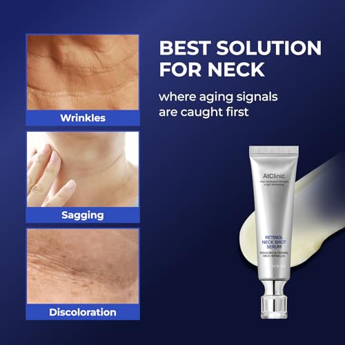AtClinic Retinol Neck Serum Cream (1fl oz) - Reduce Neck Wrinkles, & Improve Tightening. Korean Skin Care. Vitamin C, Panthenol, Peptide