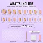 BTArtbox Press On Nails Short Square - Gold Designed Press On Nails, Winter Glue On Nails for Women Gifts, Natural Fake Nail with Glue, Glue On Nails in 16 Sizes - 30 Nail Kit, Gold Leaf