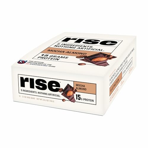 Rise Whey Protein Bars - Mocha Almond | Breakfast Bar & Protein Snack 15g Protein 4g Fiber Just 5 Whole Food Ingredients Gluten-Free Soy Free