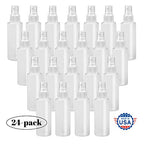 【Made In USA】Plastic Spray Bottle Fine Mist 4 Oz (120ml) – Refillable, Reusable, Portable Sprayer, Travel Size, Leak Proof for Household Use, Essential Oil, Cleaning Solution and Perfume (24 Pack)