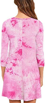 VIISHOW Womens Round Neck 3/4 Sleeves A-line Casual Tshirt Dress with Pocket