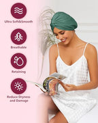 Adjustable Silk Satin Hair Bonnet for Sleeping, Double Layer Hair Wrap Sleep Cap Turban for Women Men, Curly Straight Long Large Braid Unisex (Forest Green 26)