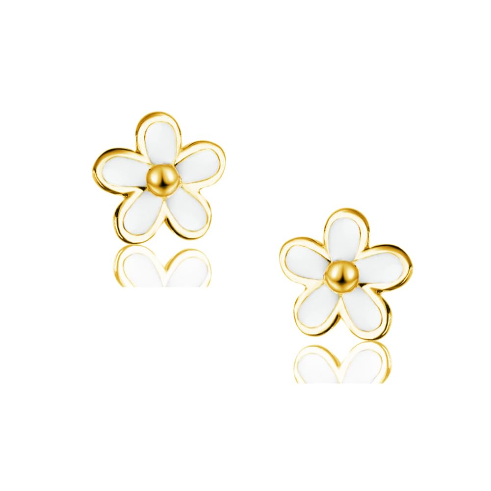 SLUYNZ Solid 925 Sterling Silver Little Daisy Earrings Studs for Women Teen Girls Petite Flowers Studs Earrings (B-Gold Plated)