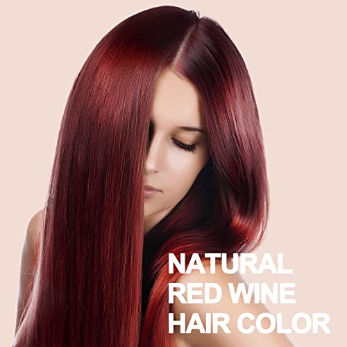 Natural Wine Red Hair Dye Shampoo for Gray Hair, 3-IN-1 Burgundy Hair Dye Shampoo, Red Hair Dye for Men Women Colors in Minutes, Easy to Use, Instant Hair Dye for All Hair Types（Red wine)
