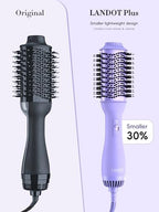 LANDOT Hot Hair Blow Dryer Brush: One-Step HairDryer Styler and Volumizer - Upgraded Plus 2.0 Hot Air Brush with Negative Ion Anti-frizz Ceramic Titanium 60mm Oval Shape Barrel Purple Color