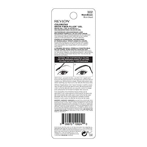 Revlon ColorStay Brow Fiber Filler, Longwearing & Volumizing Waterproof Eyebrow Gel, 302 Warm Brown, 0.23 fl. oz.