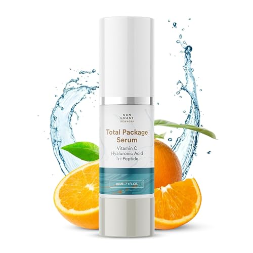 Sun Coast Sciences Total Package Serum - Vitamin C Serum with Hyaluronic Acid & Peptides for Face - Hydrating Anti Aging Face Serum for Smoother, Firmer Looking Skin - 1 Fl Oz (Pack of 1)