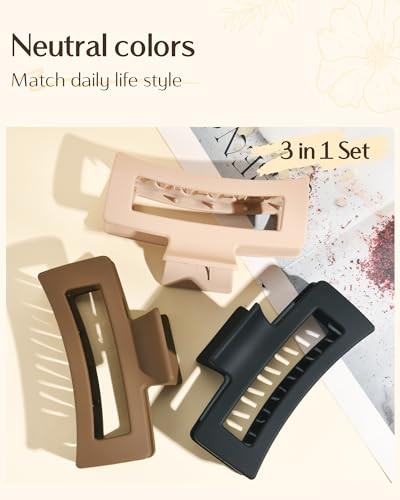 Yanibest 3 Pack Hair Clips for Women 4.3 Inch Large Claw Clips for Women Thick Curly Hair, Big Matte Banana Clips,Strong Hold Jaw Clips