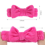 Semato 8 Pcs Hot Pink Spa Headband for Washing Face and Makeup Bridesmaid Proposal Gifts Pink Party Favors for Women Coral Fleece Skincare Headbands Elastic Bow Head