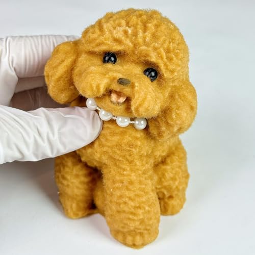 Handmade Big Taba Squishy Dog Toy, Taba Squishy Teddy Dog Toy, Cute Squishy Poodle,Realistic Puppy Toy, Silicone Mochi Fidget Pup, Stress Relief Gift for Adults & Kids (Brown-L)