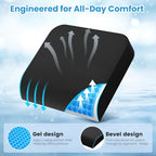 Wheelchair Seat Cushion - Cooling Gel & Memory Foam Office Chair Cushion with Non-Slip Bottom & Washable Cover, Ergonomic Car Seat Pillow for Sciatica, Tailbone, Back Comfort (Black)