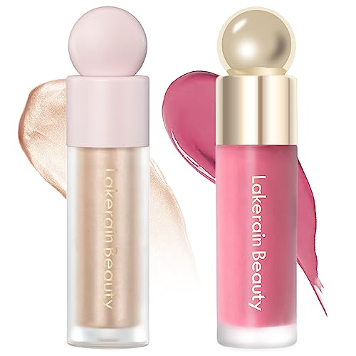 Erinde 2 Colors Liquid Highlighter and Blush Set, Natural Matte Face Blush, Natural Glossy Liquid Illuminator for Face and Body, Lightweight Blendable Silky Smooth Texture, Cruelty-free