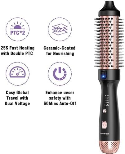 Thermal Brush for Blowout Look, Zavarea CarePro 1.5 Inch Negative Ion Thermal Brush with Cool-Air Tech, Easy to Make Hair Shinier & Smoother, 3-in-1 Heated Styler with Dual Voltage, Black