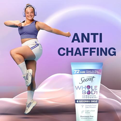 Secret Whole Body Deodorant Dry Feel Cream + Absorbs Sweat for Women, Light & Fresh Scent, Aluminum Free Deodorant, 72 HR Odor Protection, 3.0 oz