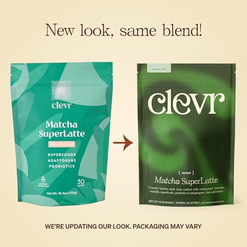 Clevr Blends Chai Tea and Ceremonial Grade Matcha Green Tea Powder, Instant Superfood Latte Bundle with Oat Milk, Lions Mane, Reishi Mushroom, Coconut Cream, Ashwagandha, Includes Frother & Spoon
