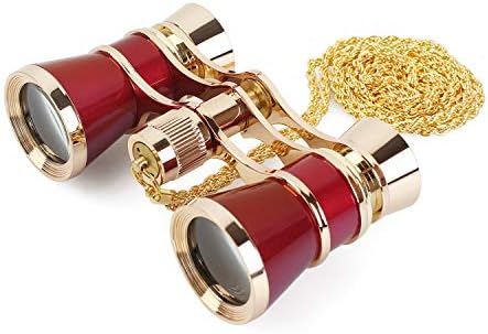 Aomekie Opera Glasses Binoculars 3X25 Theater Glasses Mini Binocular Compact with Chain for Adults Women in Musical Concert（Red）